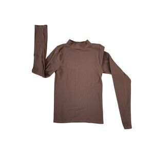 Willow Root Ribbed Turtleneck Top M Brown Long Sleeve Stretch Fitted